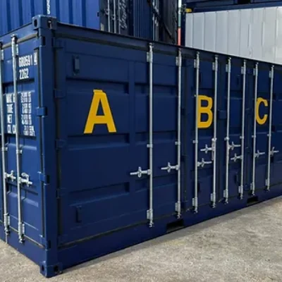 conteneur maritime de 20 pieds « Open Side » avec bac de rétention (drip tray)